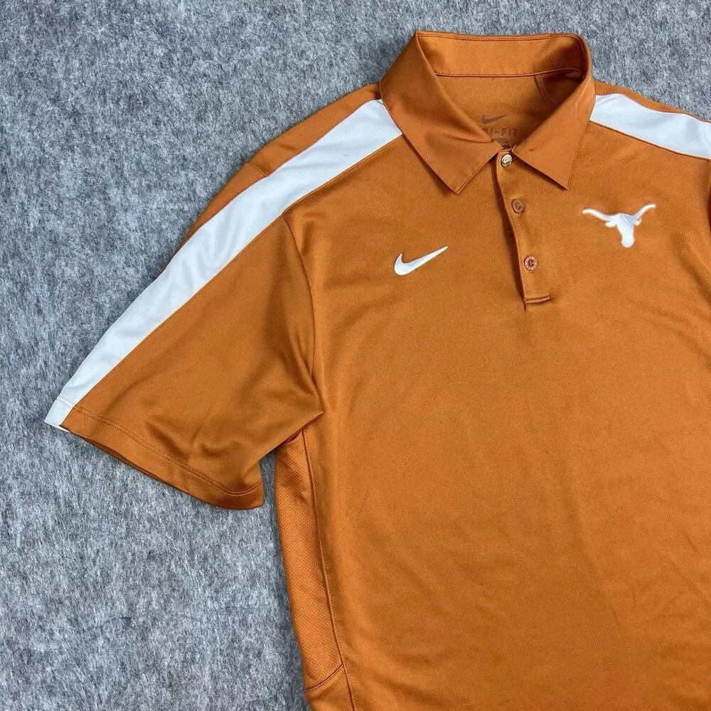 Nike Men's Texas Longhorns Polo Shirt Dri-Fit Orange Short Sleeve Golf Size M